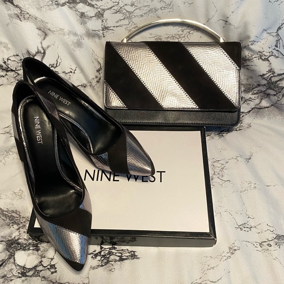 Nine West- limited edition- black & sliver matching heel’s & clutch bundle - Picture 5 of 9